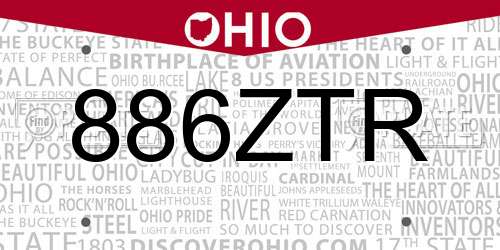 886ZTR Ohio License Plate
