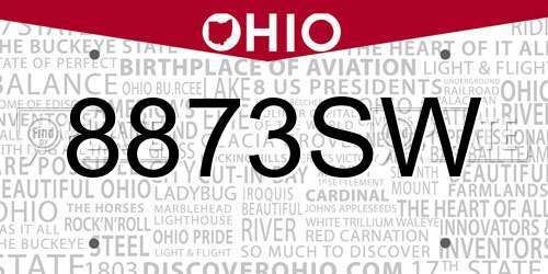 8873SW Ohio License Plate