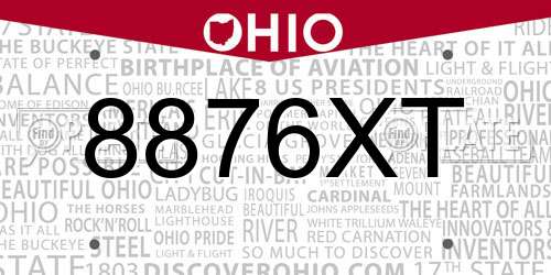 8876XT Ohio License Plate