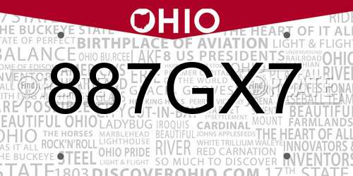 887GX7 Ohio License Plate