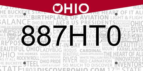 887HT0 Ohio License Plate