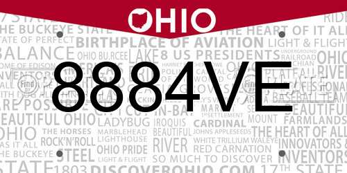 8884VE Ohio License Plate