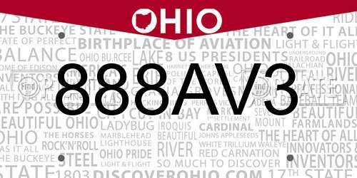 888AV3 Ohio License Plate
