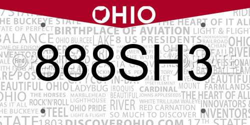 888SH3 Ohio License Plate