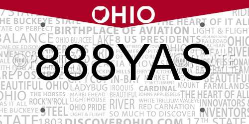 888YAS Ohio License Plate