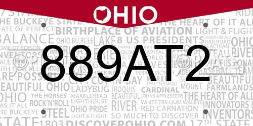 889AT2 Ohio License Plate
