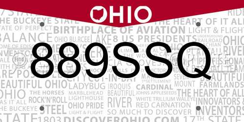 889SSQ Ohio License Plate