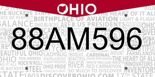 88AM596 Ohio License Plate