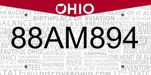 88AM894 Ohio License Plate