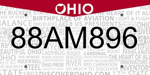 88AM896 Ohio License Plate