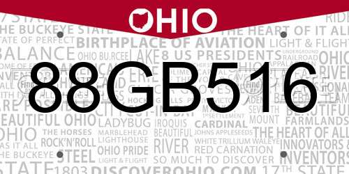 88GB516 Ohio License Plate