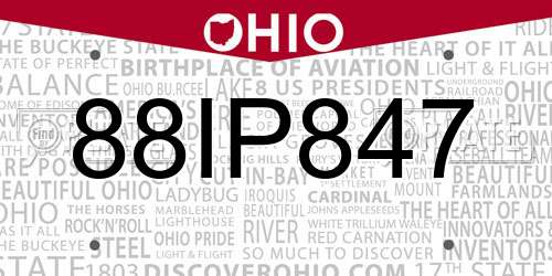 88IP847 Ohio License Plate