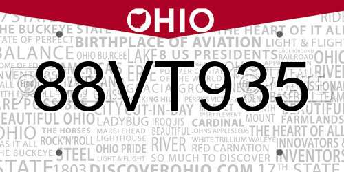 88VT935 Ohio License Plate