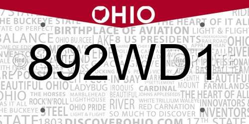 892WD1 Ohio License Plate