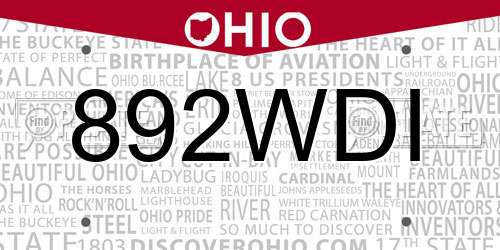 892WDI Ohio License Plate