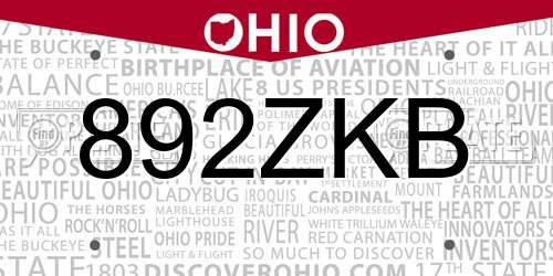892ZKB Ohio License Plate