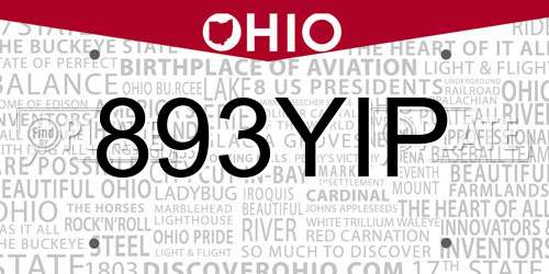 893YIP Ohio License Plate