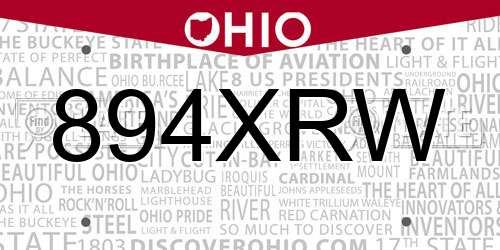 894XRW Ohio License Plate