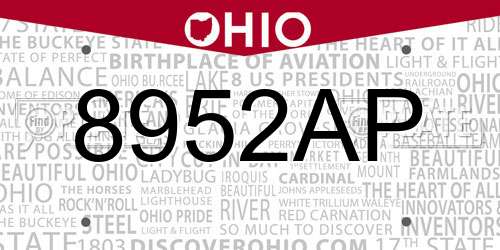 8952AP Ohio License Plate