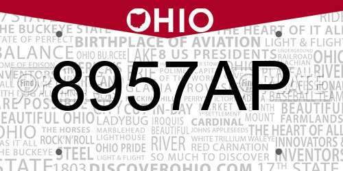 8957AP Ohio License Plate