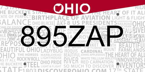 895ZAP Ohio License Plate