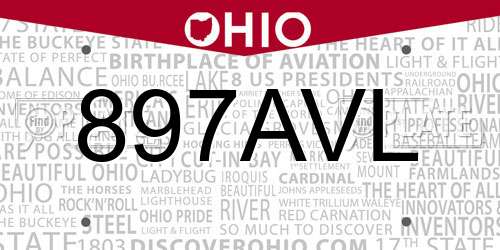 897AVL Ohio License Plate