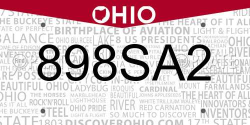 898SA2 Ohio License Plate
