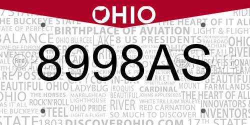 8998AS Ohio License Plate