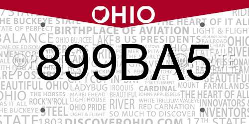 899BA5 Ohio License Plate