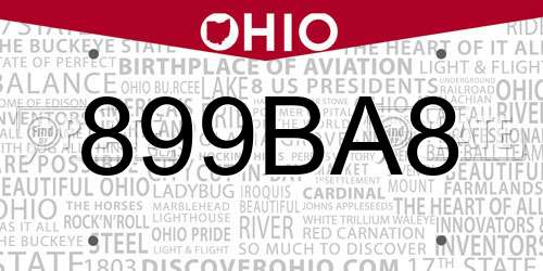 899BA8 Ohio License Plate