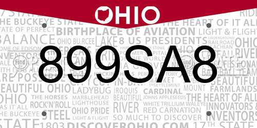 899SA8 Ohio License Plate