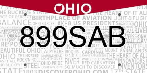 899SAB Ohio License Plate