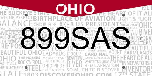 899SAS Ohio License Plate