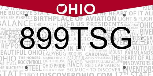 899TSG Ohio License Plate