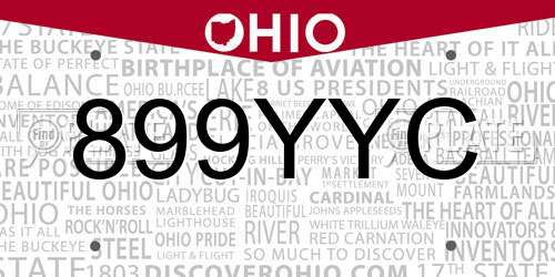 899YYC Ohio License Plate
