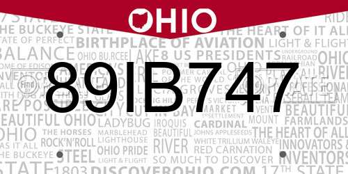 89IB747 Ohio License Plate