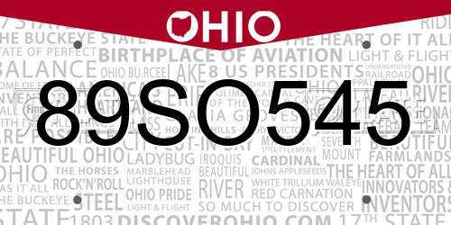 89SO545 Ohio License Plate