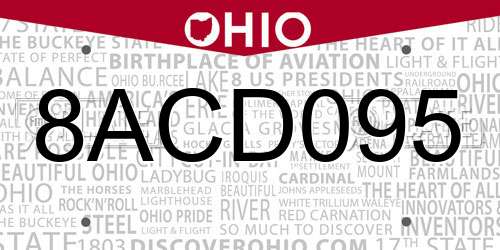 8ACD095 Ohio License Plate