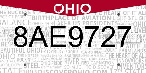 8AE9727 Ohio License Plate