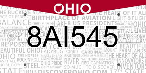 8AI545 Ohio License Plate