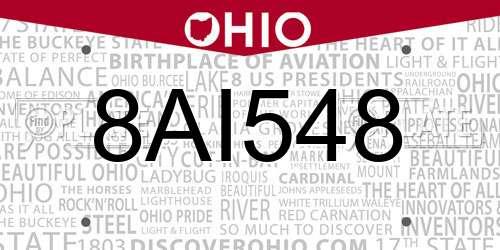8AI548 Ohio License Plate