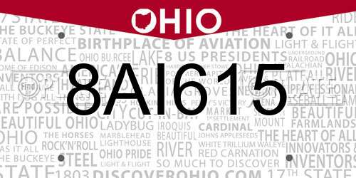 8AI615 Ohio License Plate