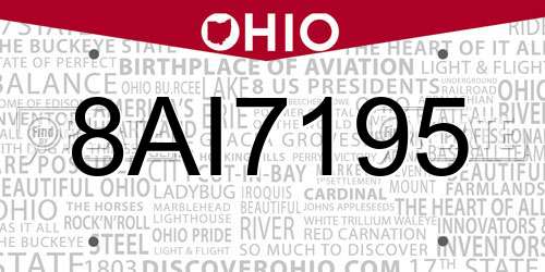 8AI7195 Ohio License Plate