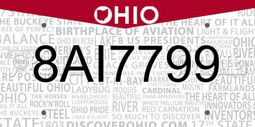 8AI7799 Ohio License Plate