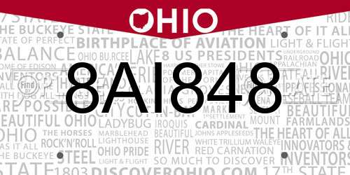 8AI848 Ohio License Plate