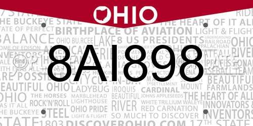 8AI898 Ohio License Plate