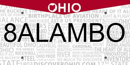 8ALAMBO Ohio License Plate