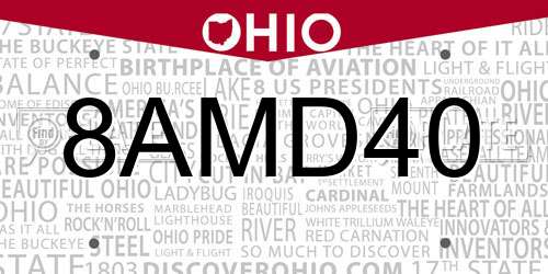 8AMD40 Ohio License Plate