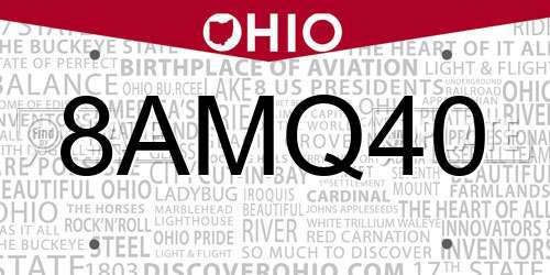 8AMQ40 Ohio License Plate