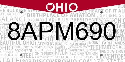 8APM690 Ohio License Plate